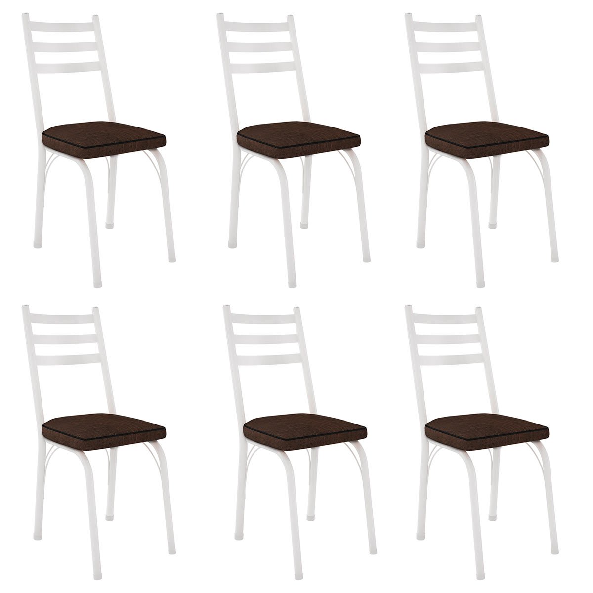 Kit 6 Cadeiras para Cozinha Tubular D-13 Nara de Aço Branco/Imbuia