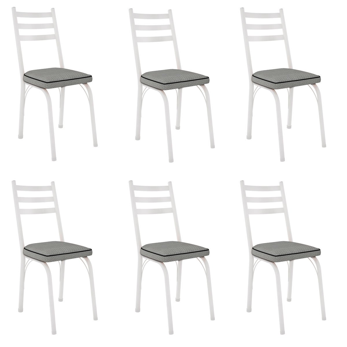 Kit 6 Cadeiras para Cozinha Tubular D-13 Nara de Aço Branco/Platina