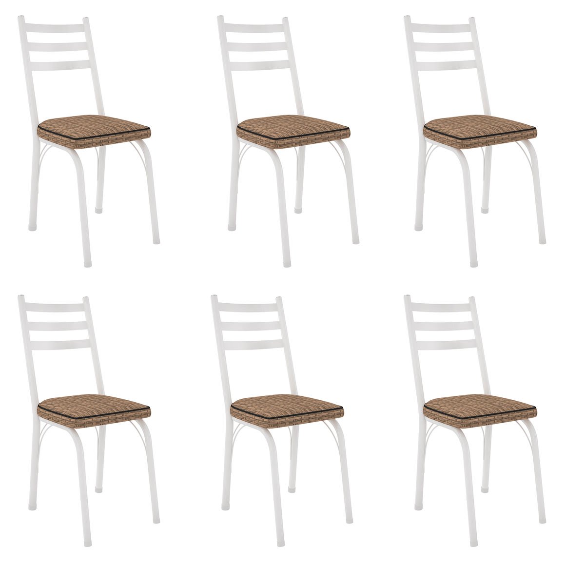 Kit 6 Cadeiras para Cozinha Tubular D-13 Nara de Aço Branco/Rattan