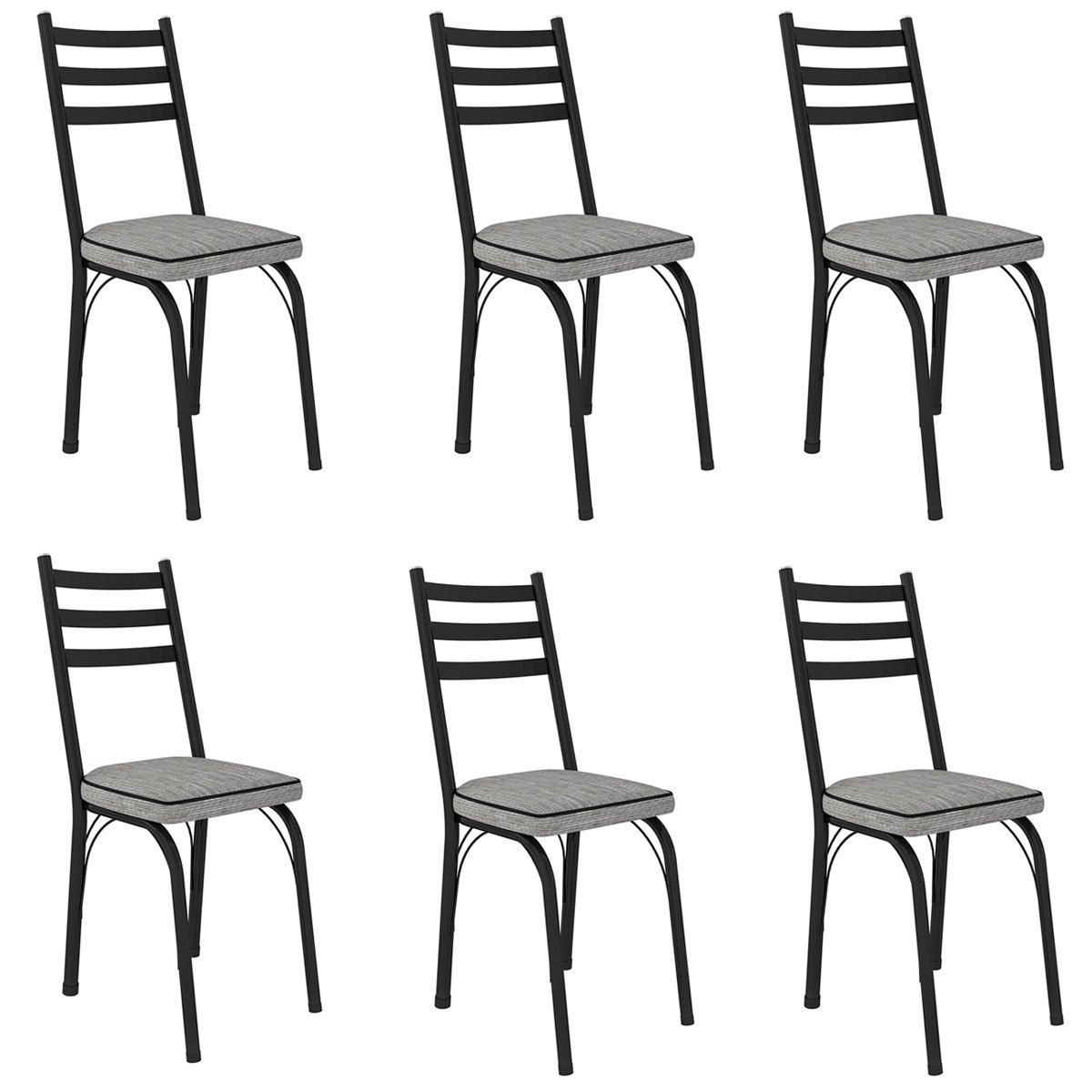 Kit 6 Cadeiras para Cozinha Tubular D-13 Nara de Aço Preto/Grafiato