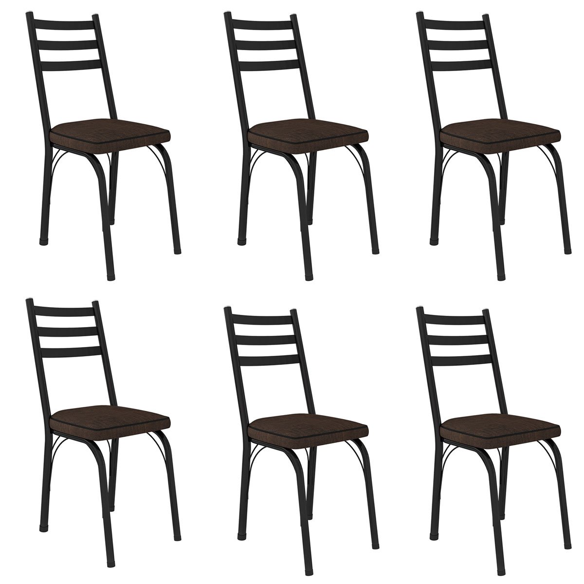 Kit 6 Cadeiras para Cozinha Tubular D-13 Nara de Aço Preto/Imbuia