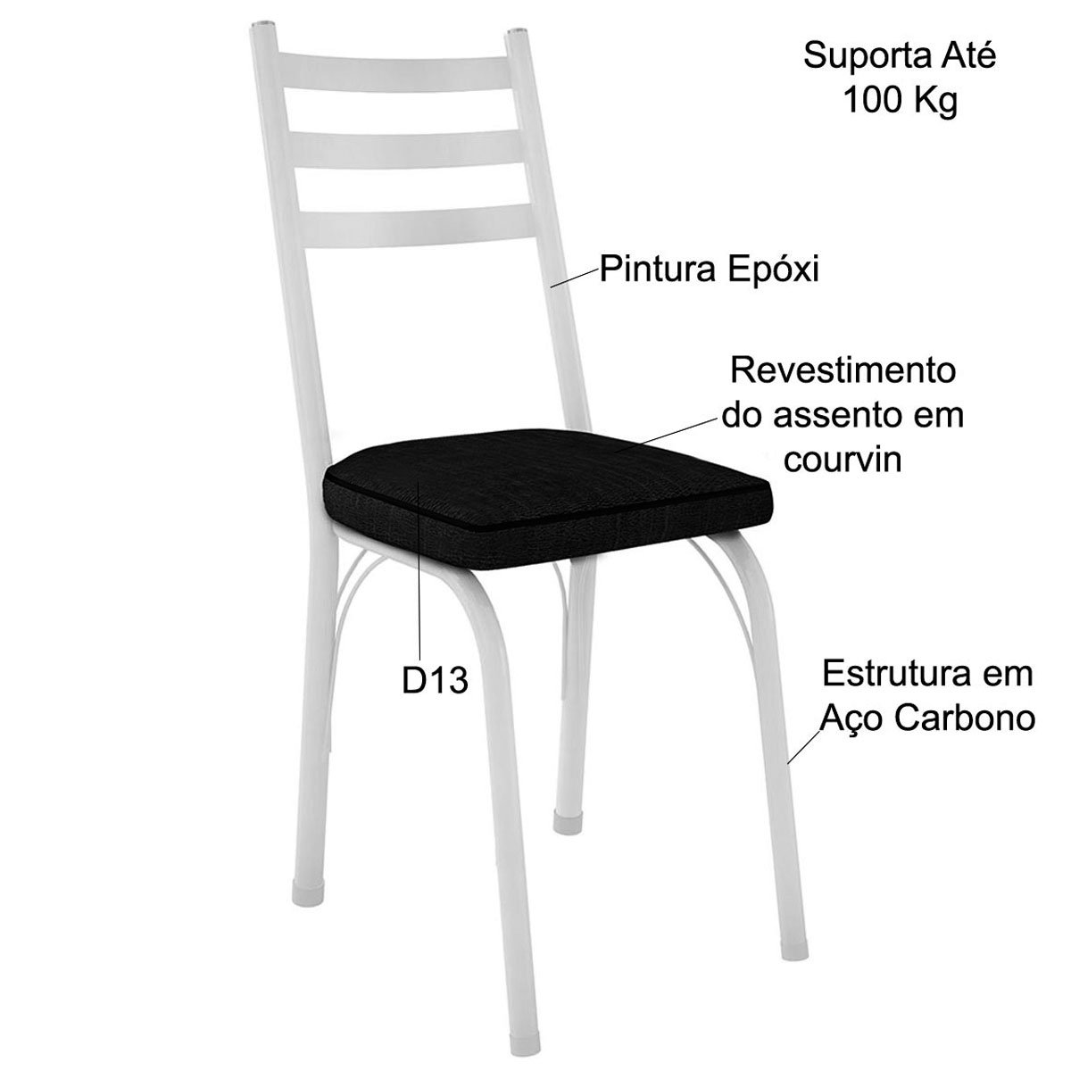 Kit 6 Cadeiras para Cozinha Tubular D-13 Nara de Aço Preto/Imbuia