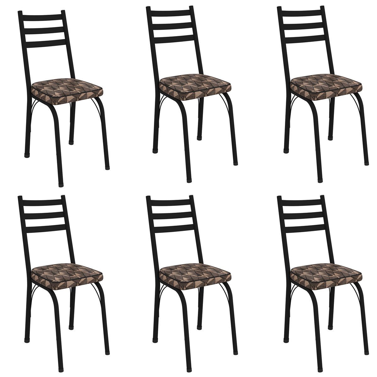 Kit 6 Cadeiras para Cozinha Tubular D-13 Nara de Aço Preto/Mosaico Palha