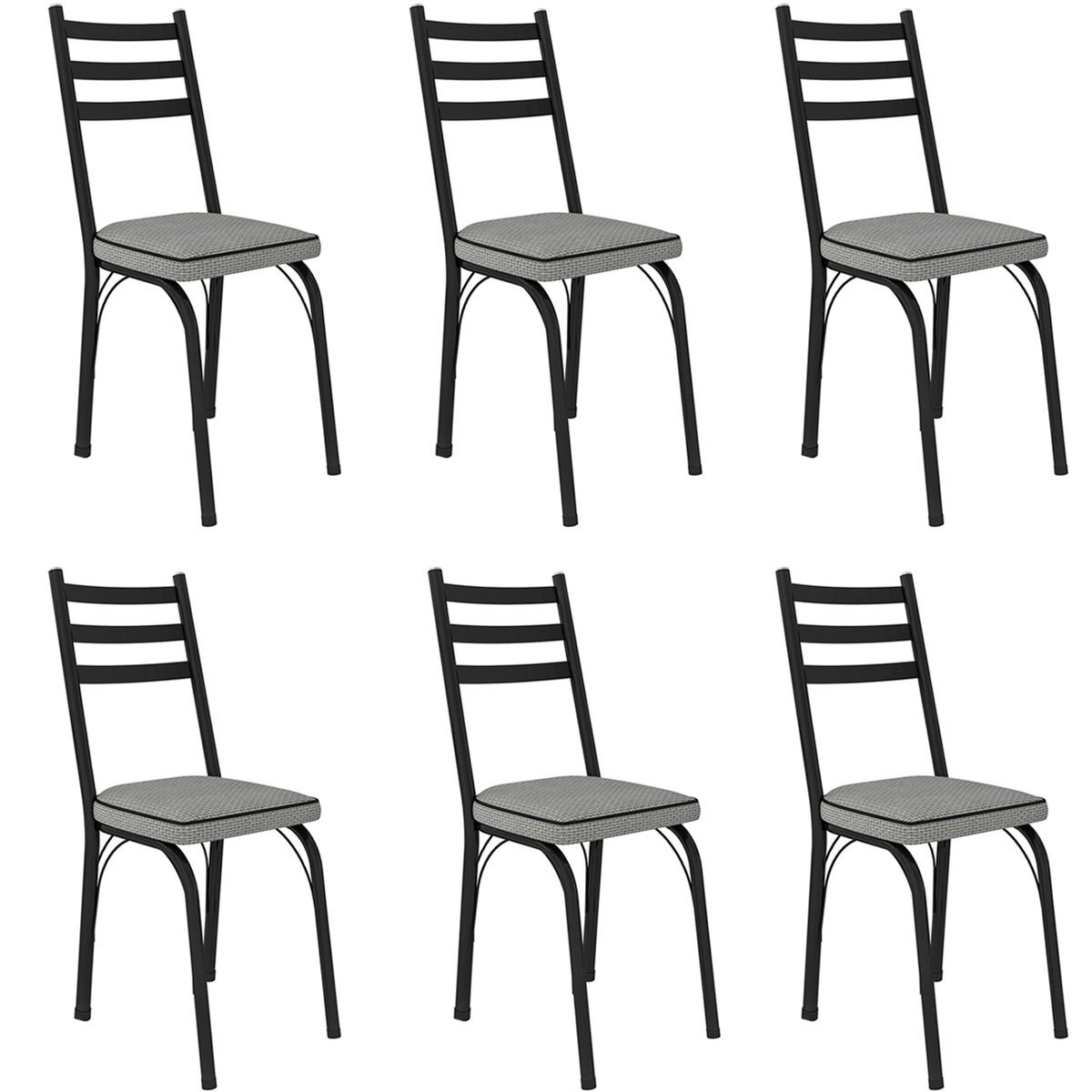 Kit 6 Cadeiras para Cozinha Tubular D-13 Nara de Aço Preto/Platina