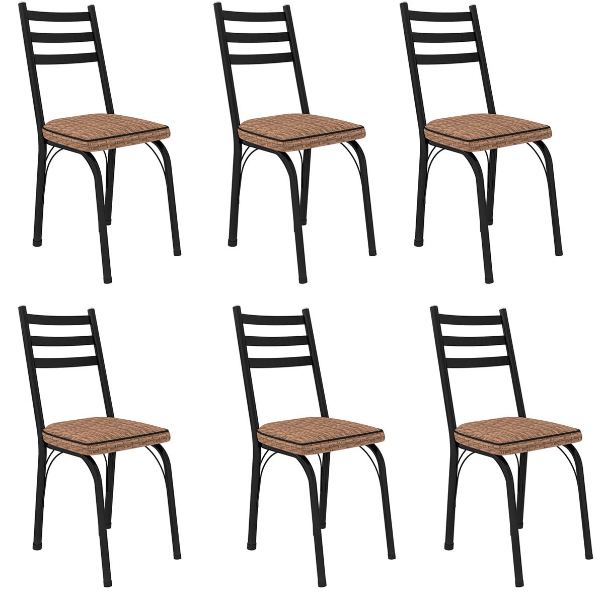 Kit 6 Cadeiras para Cozinha Tubular D-13 Nara de Aço Preto/Rattan