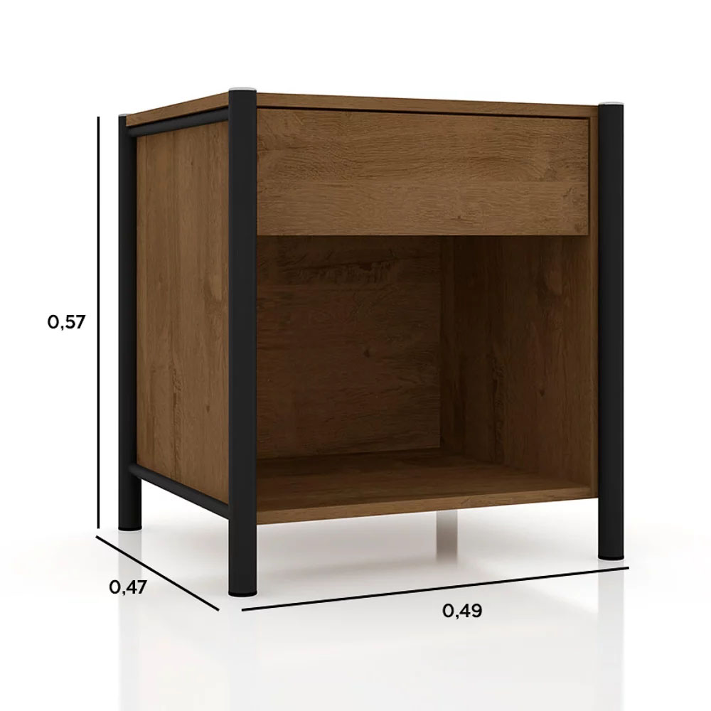 Mesa de Cabeceira 1 Gaveta Viena Preto/Demolição - Artefamol