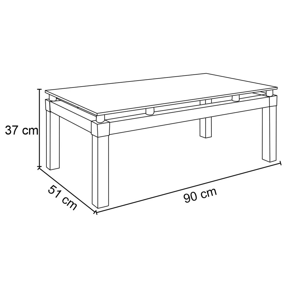 Mesa de Centro para Sala de Estar Tampo de Vidro Malva Preto - Artefamol