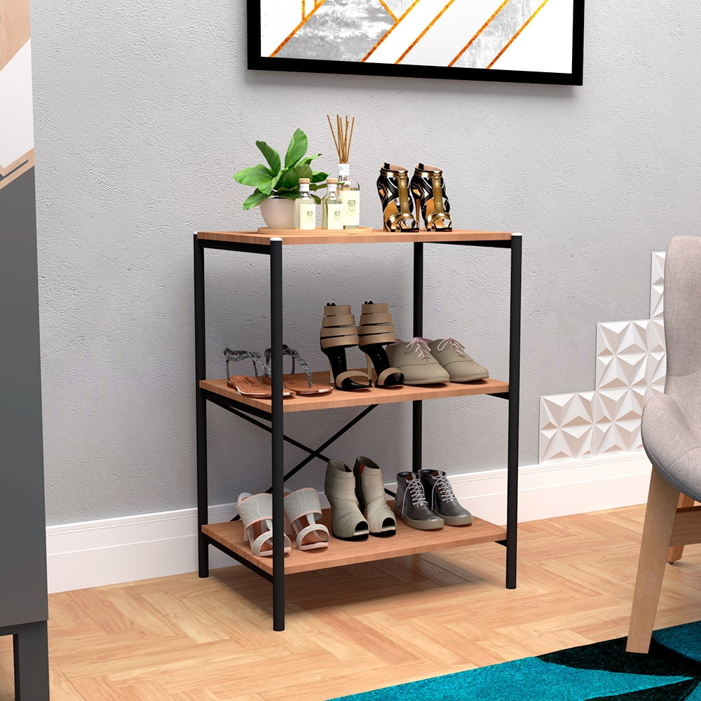 Sapateira Multiuso Industrial Neres Preto com 3 Prateleiras