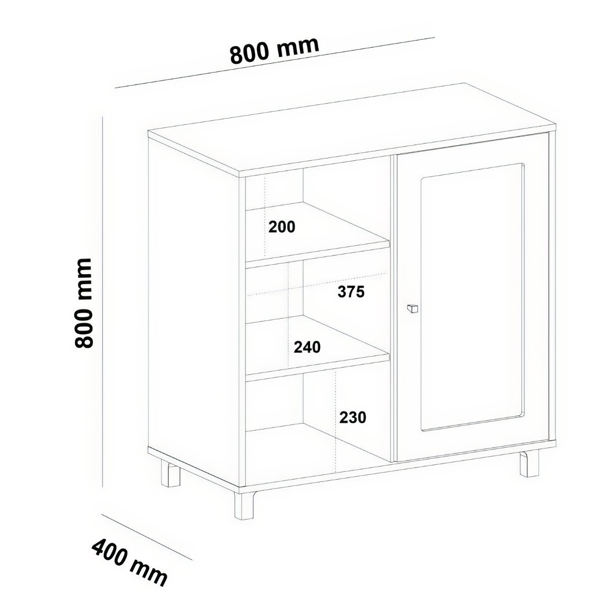 Aparador Buffet Charlotte 1 Porta Carvalho / Off White / Palha