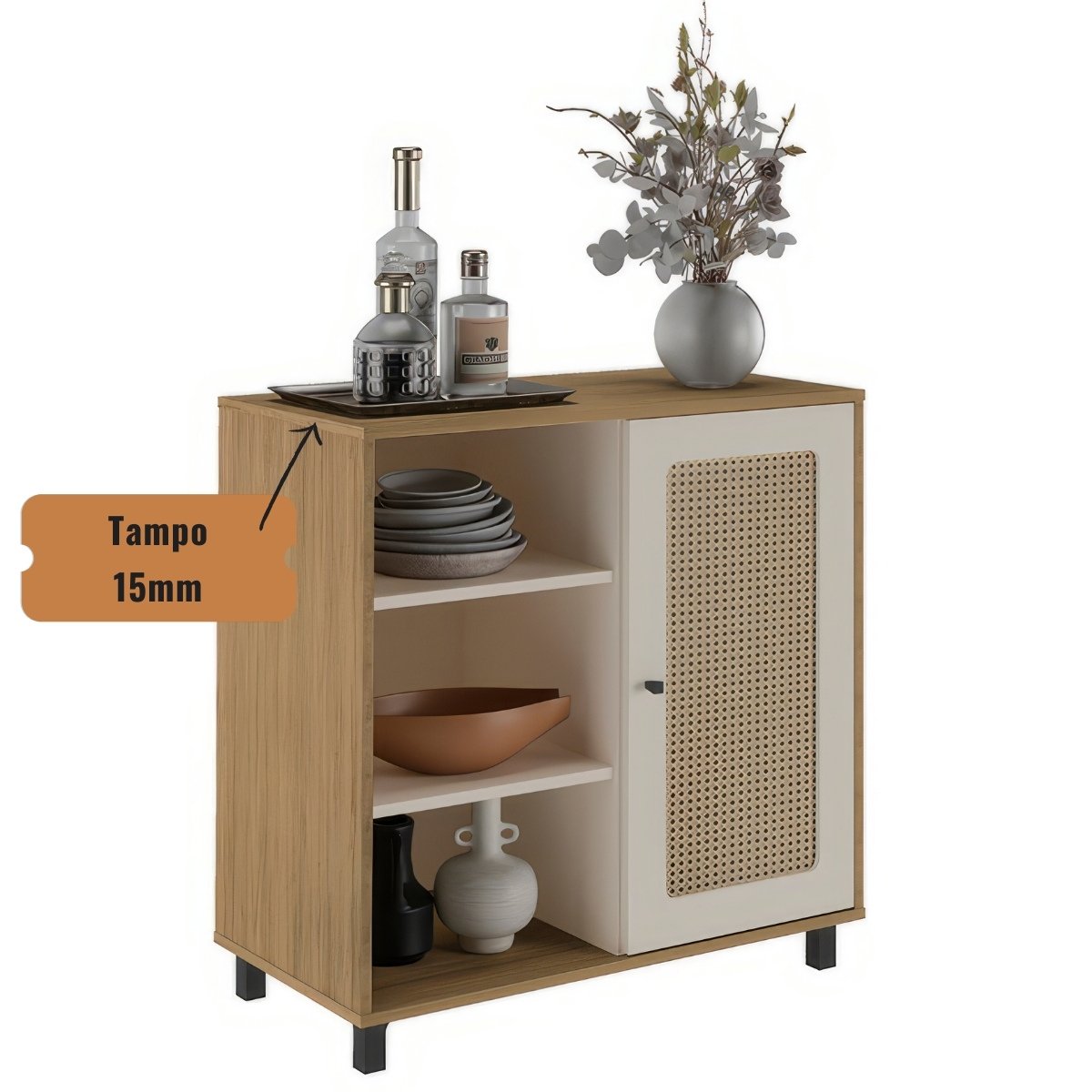 Aparador Buffet Charlotte 1 Porta Carvalho / Off White / Palha