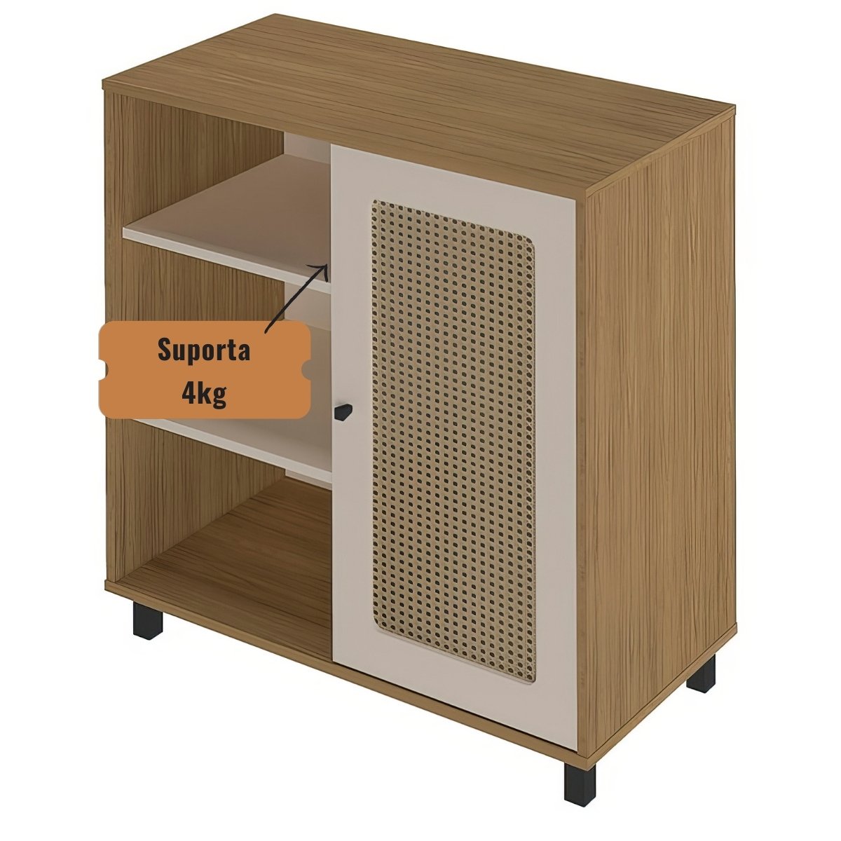 Aparador Buffet Charlotte 1 Porta Carvalho / Off White / Palha