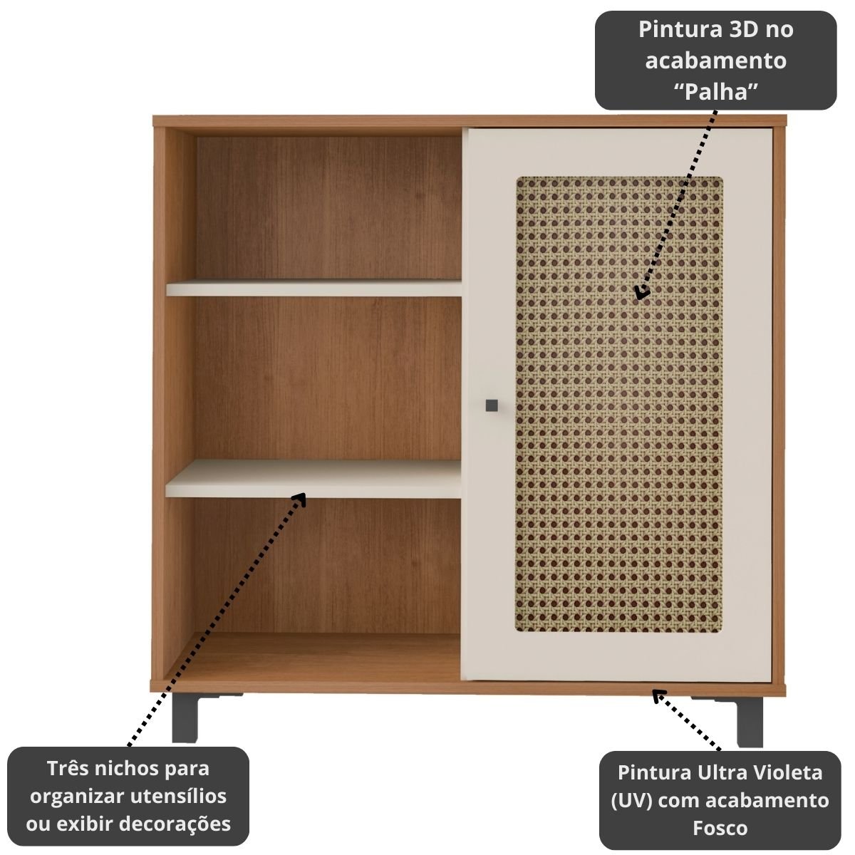 Aparador Buffet Charlotte 1 Porta Cinamomo/Off White