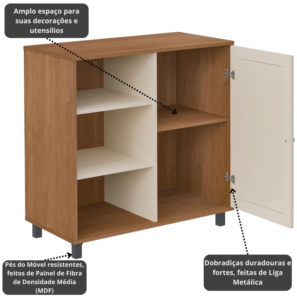 Aparador Buffet Charlotte 1 Porta Cinamomo/Off White