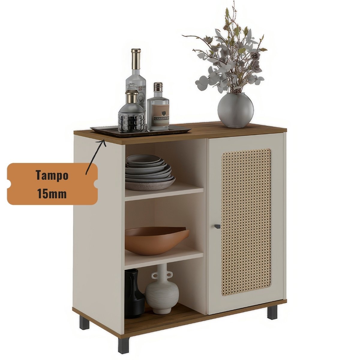 Aparador Buffet Charlotte 1 Porta Pinho / Off White / Palha