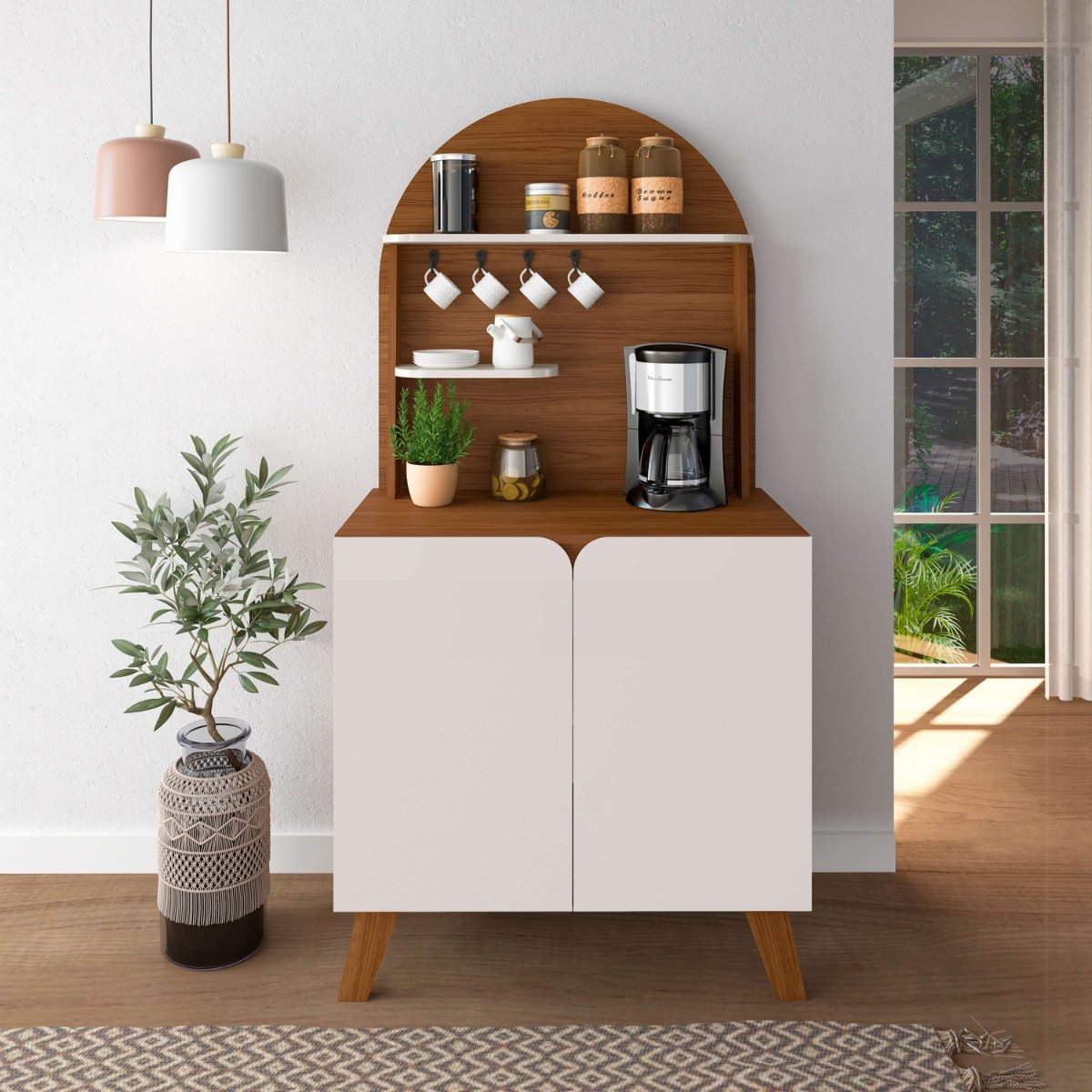 Cantinho do Café Viena Com 2 Portas e Suporte Cedro / Off White