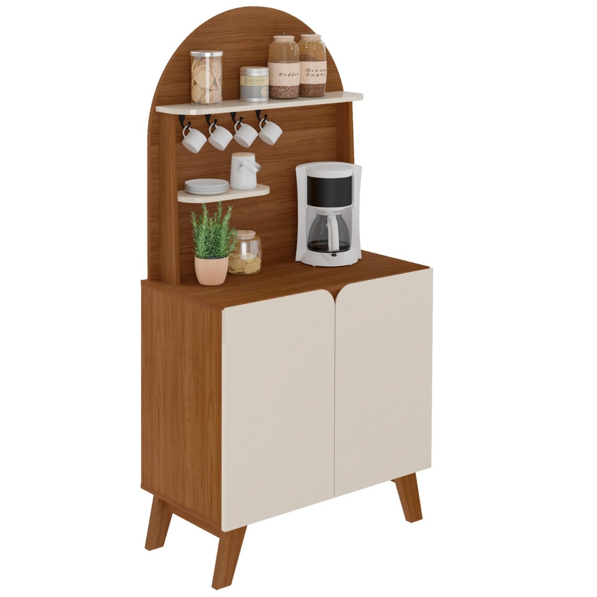 Cantinho do Café Viena Com 2 Portas e Suporte Cedro / Off White