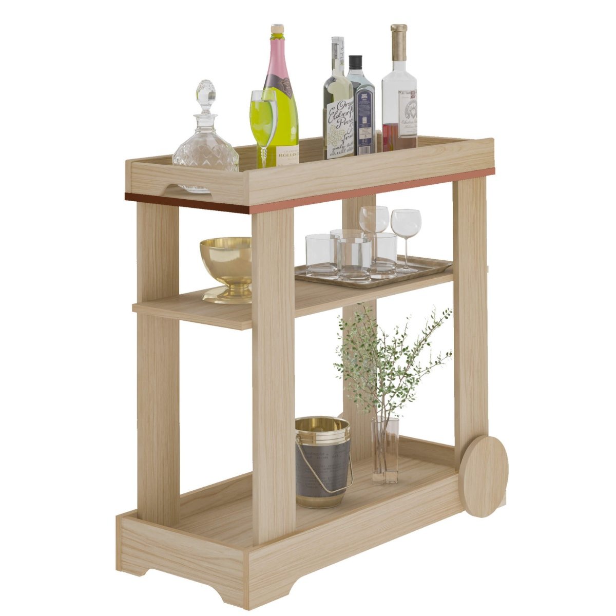 Carrinho Bar Aparador Com Rodas Rosé Naturale