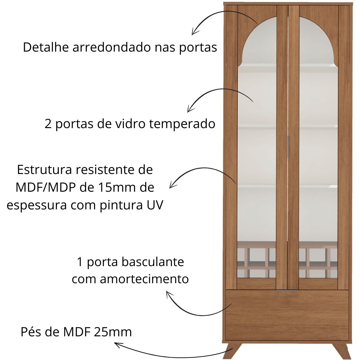 Cristaleira com Adega Artely Murano Cinamomo/Off White