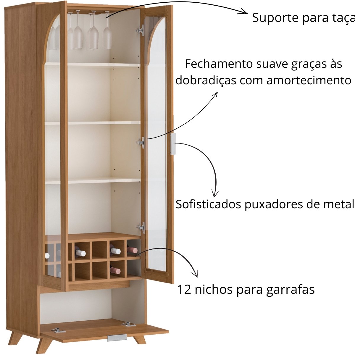Cristaleira com Adega Artely Murano Cinamomo/Off White