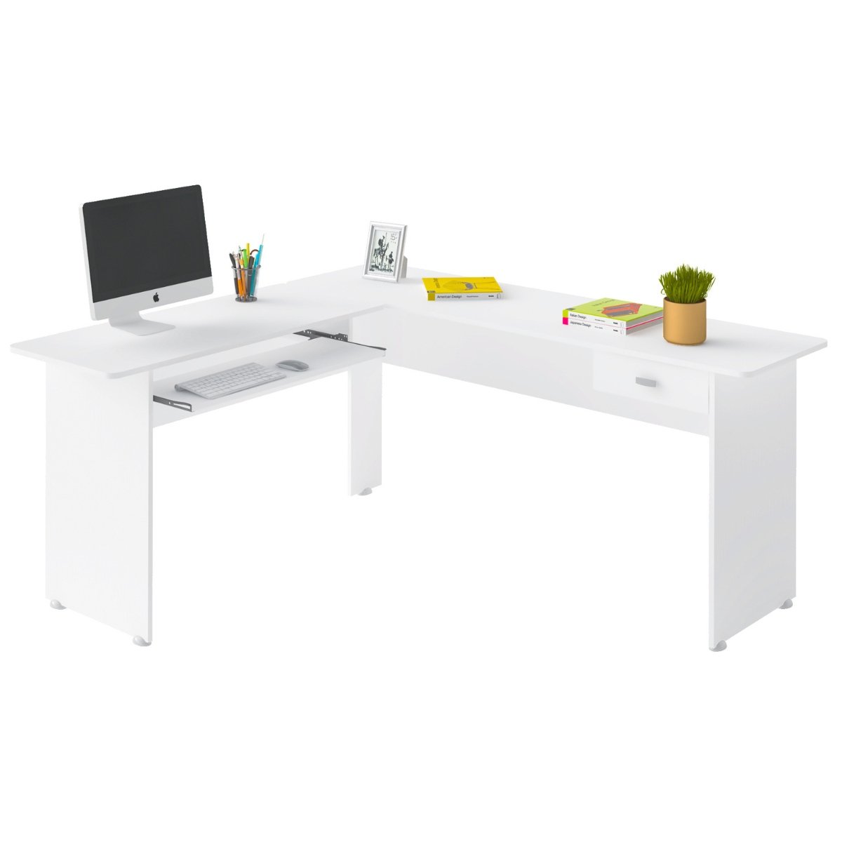 Escrivaninha Mesa Para Escritório em L Cannes Branco