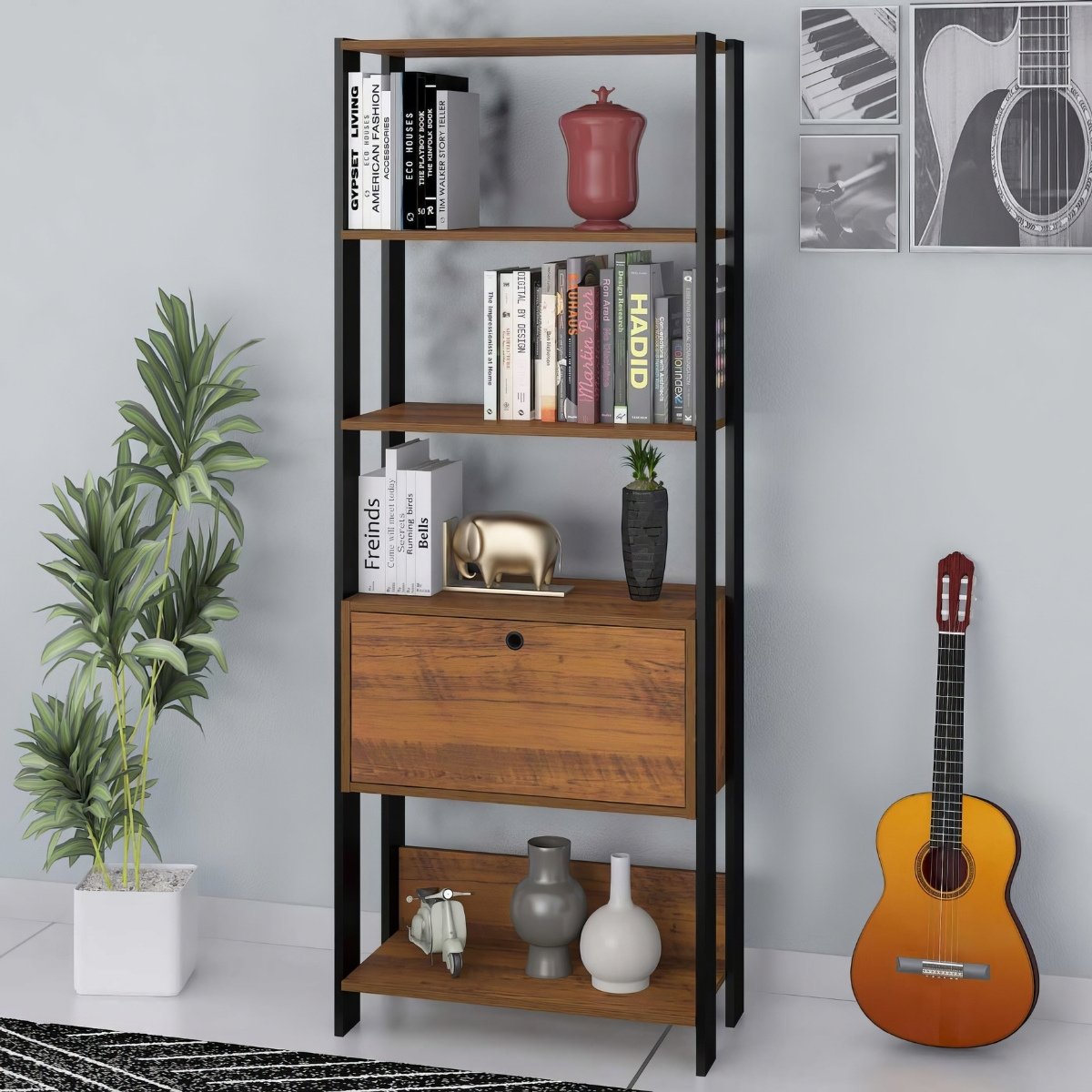 Estante Match Organizadora Para Livros 3 Prateleiras Pinho / Preto