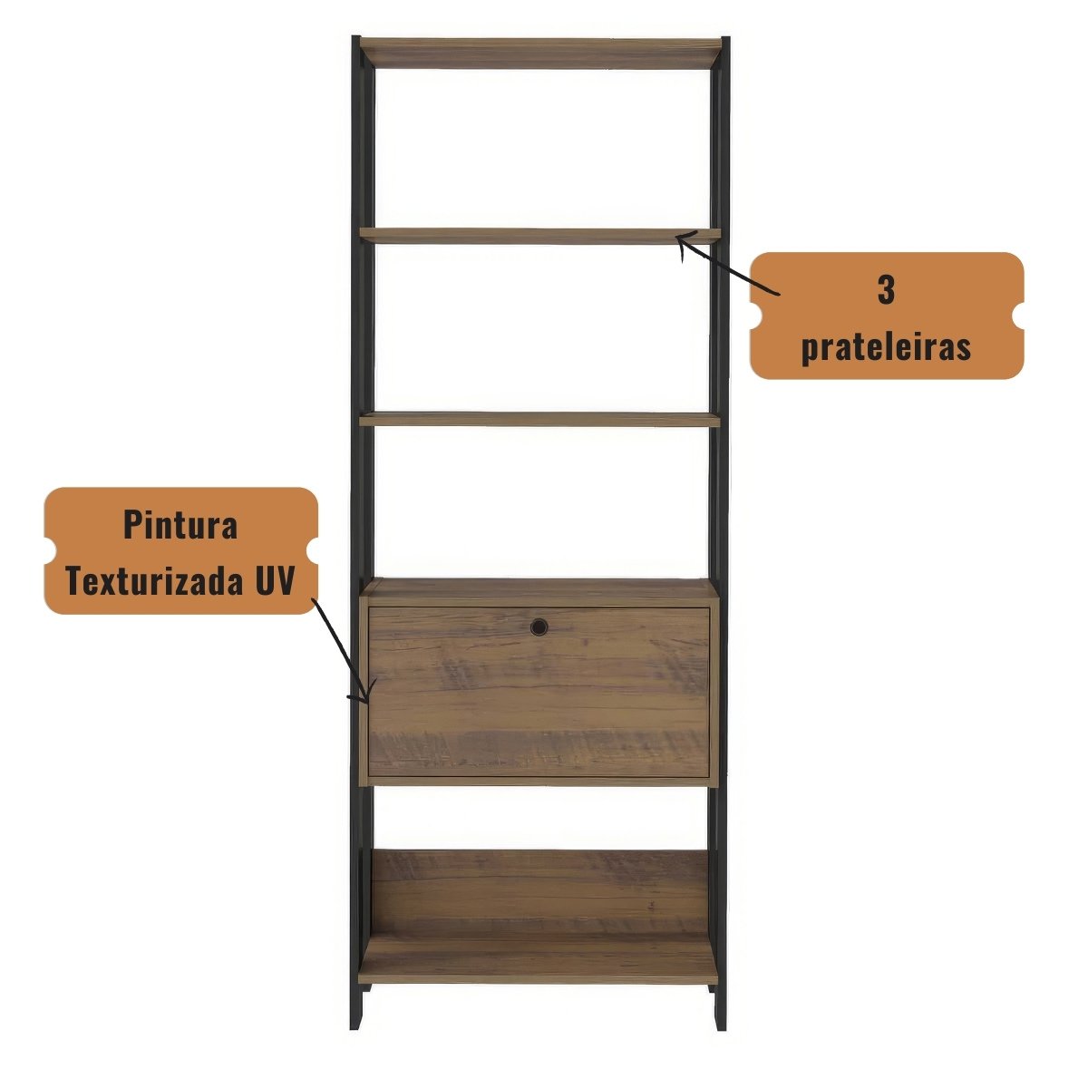 Estante Match Organizadora Para Livros 3 Prateleiras Pinho / Preto
