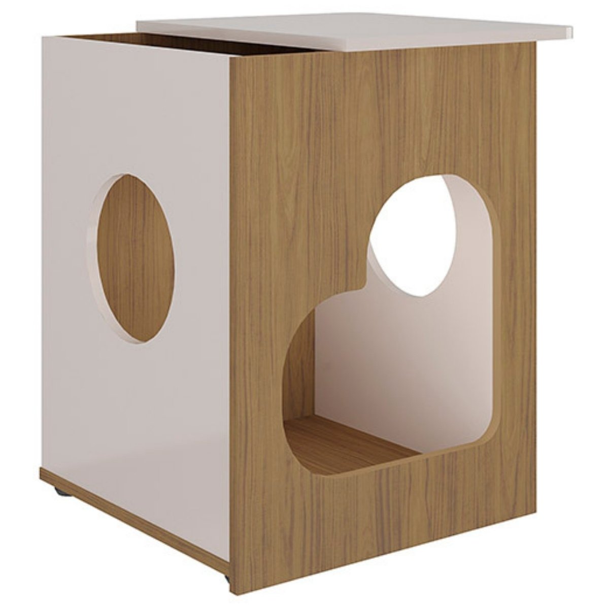 Mesa De Apoio Lateral Tampo Com Nicho E Espaço Pet Artely - Carvalho - Off White