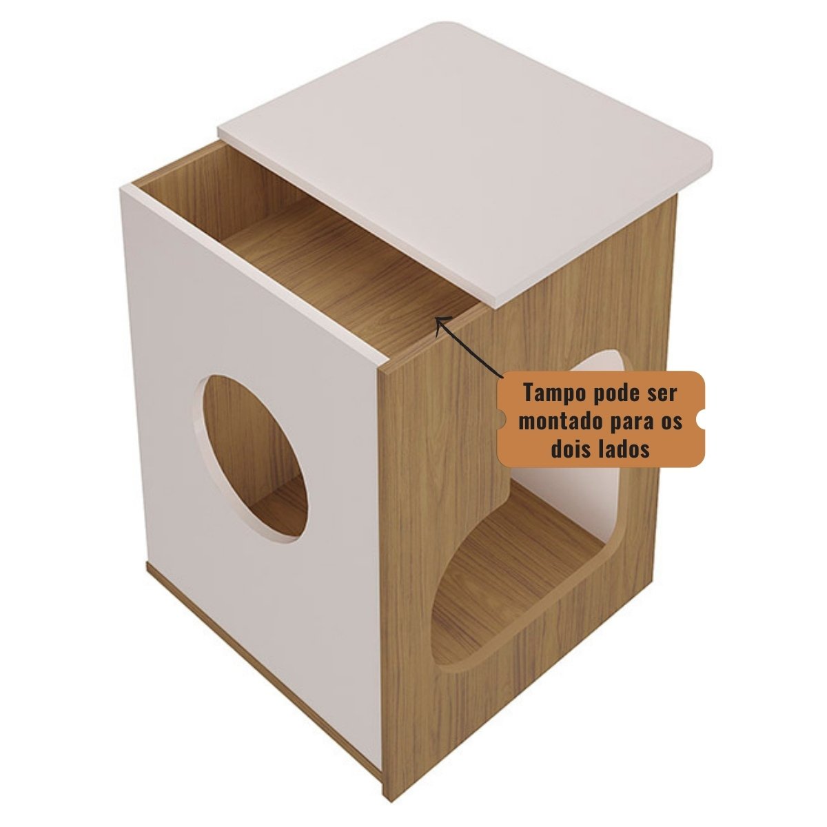 Mesa De Apoio Lateral Tampo Com Nicho E Espaço Pet Artely - Carvalho - Off White