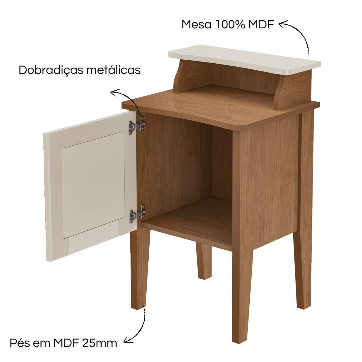 Mesa De Canto e Cabeceira Mesinha de Apoio Charlotte Cinamomo/Off White