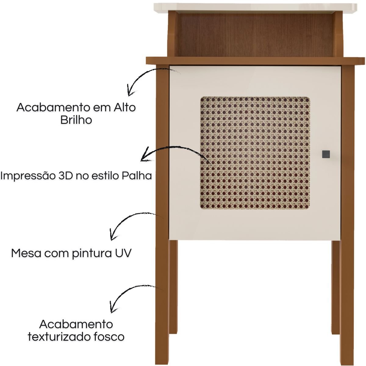 Mesa De Canto e Cabeceira Mesinha de Apoio Charlotte Cinamomo/Off White