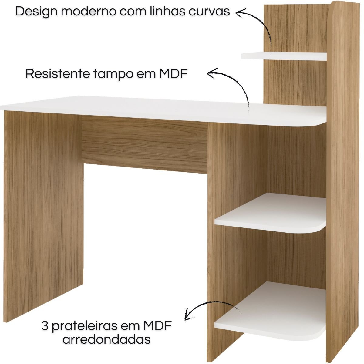 Mesa Escrivaninha Artely Link Carvalho/Branco