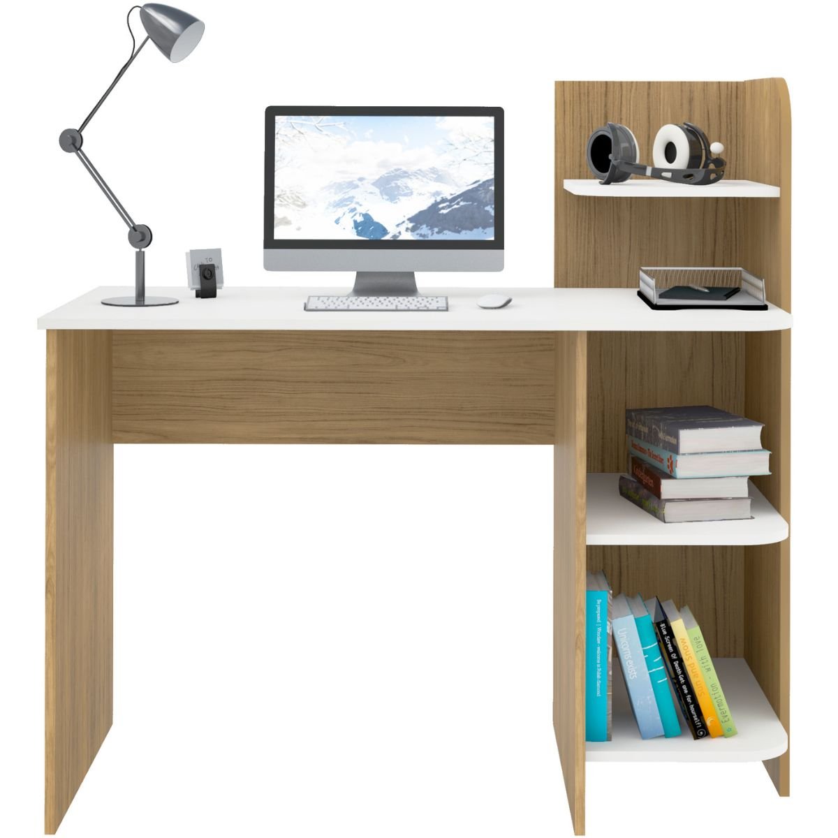 Mesa Escrivaninha Artely Link Carvalho/Branco