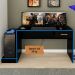 Mesa Escrivaninha Gamer Para 2 Monitores Preto Acetinado/Azul