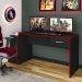 Mesa Escrivaninha Gamer Para 2 Monitores Preto Acetinado/Vermelho