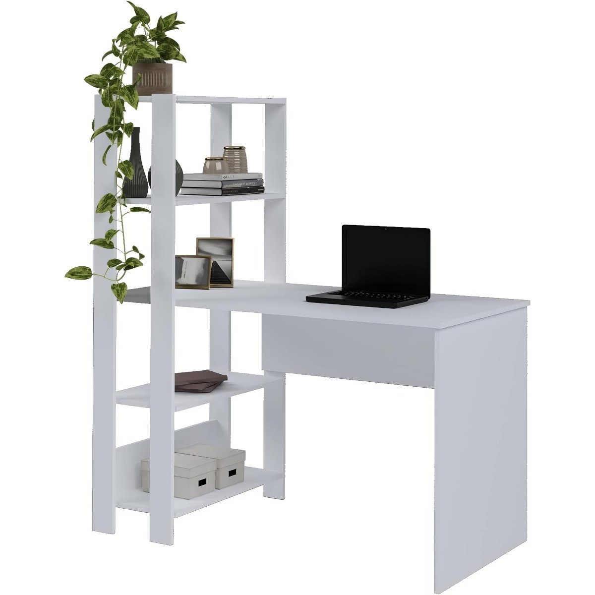 Mesa Escrivaninha Office Com Estante 3 Prateleiras Match Branco