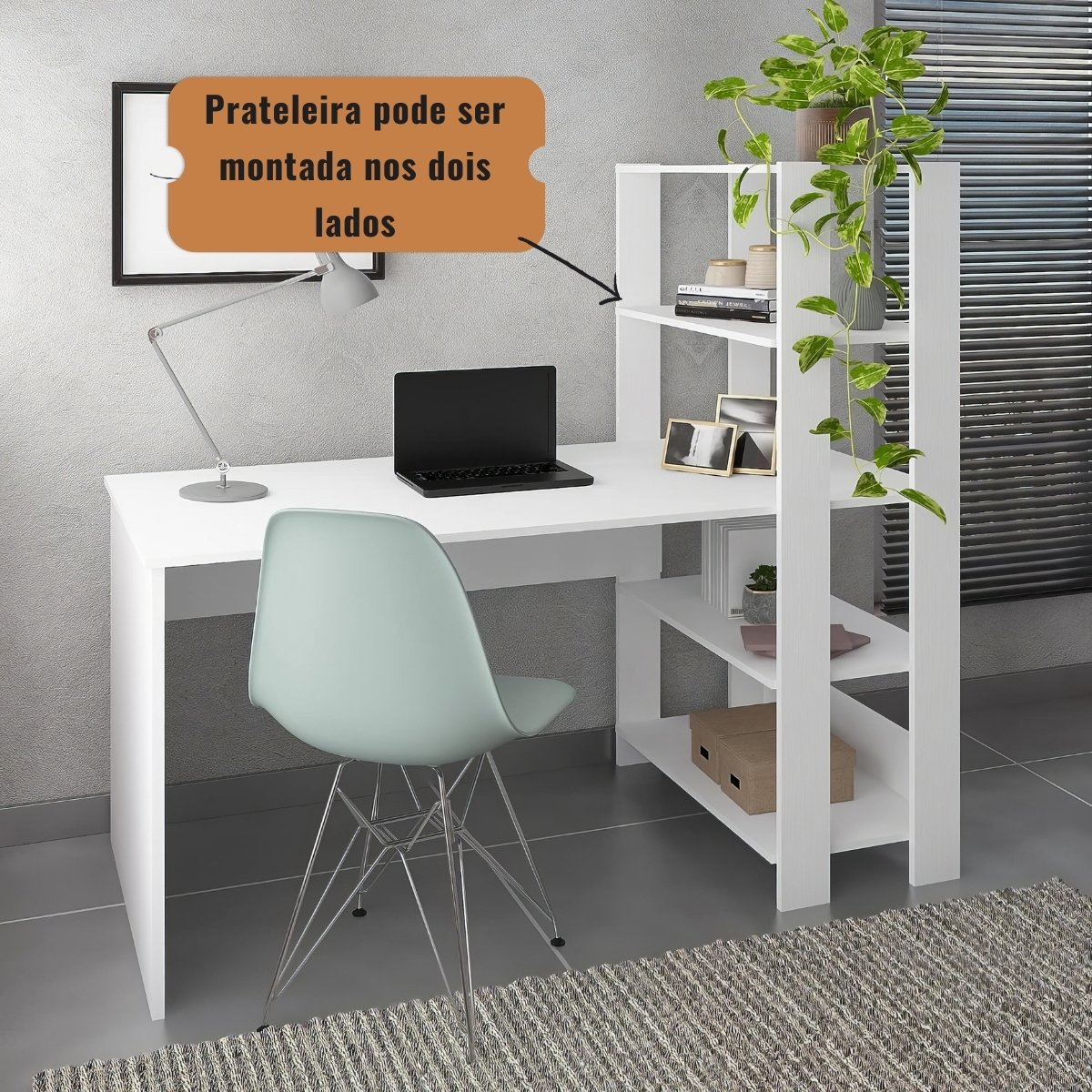Mesa Escrivaninha Office Com Estante 3 Prateleiras Match Branco