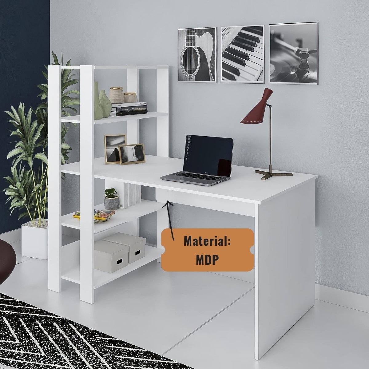 Mesa Escrivaninha Office Com Estante 3 Prateleiras Match Branco