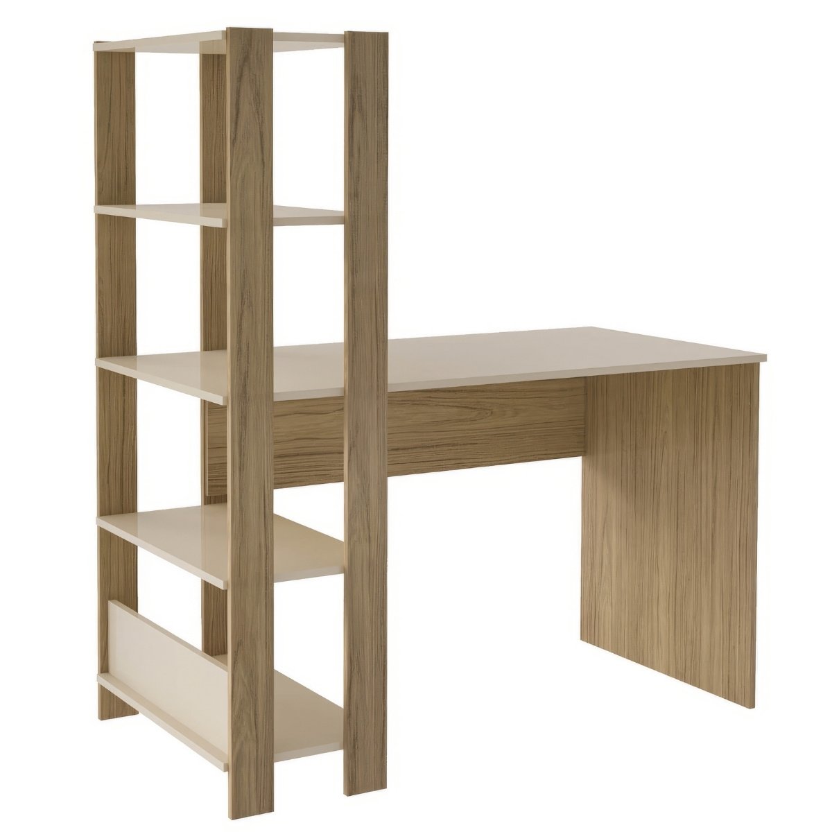 Mesa Escrivaninha Office Com Estante 3 Prateleiras Match Carvalho - Off White