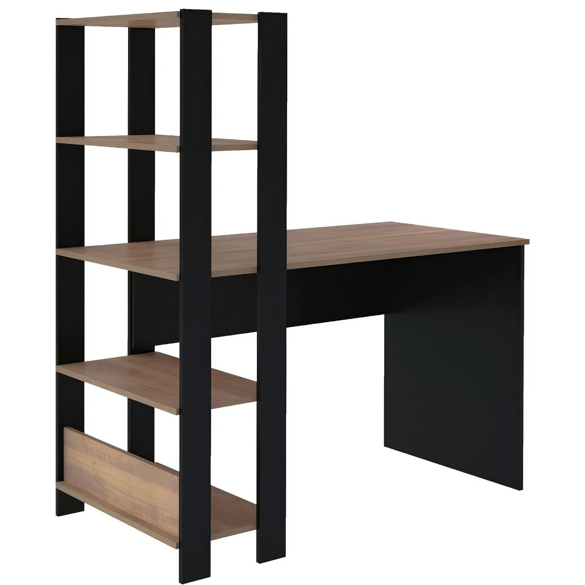 Mesa Escrivaninha Office Com Estante 3 Prateleiras Match Pinho / Preto