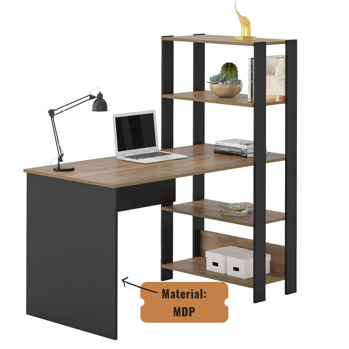 Mesa Escrivaninha Office Com Estante 3 Prateleiras Match Pinho / Preto
