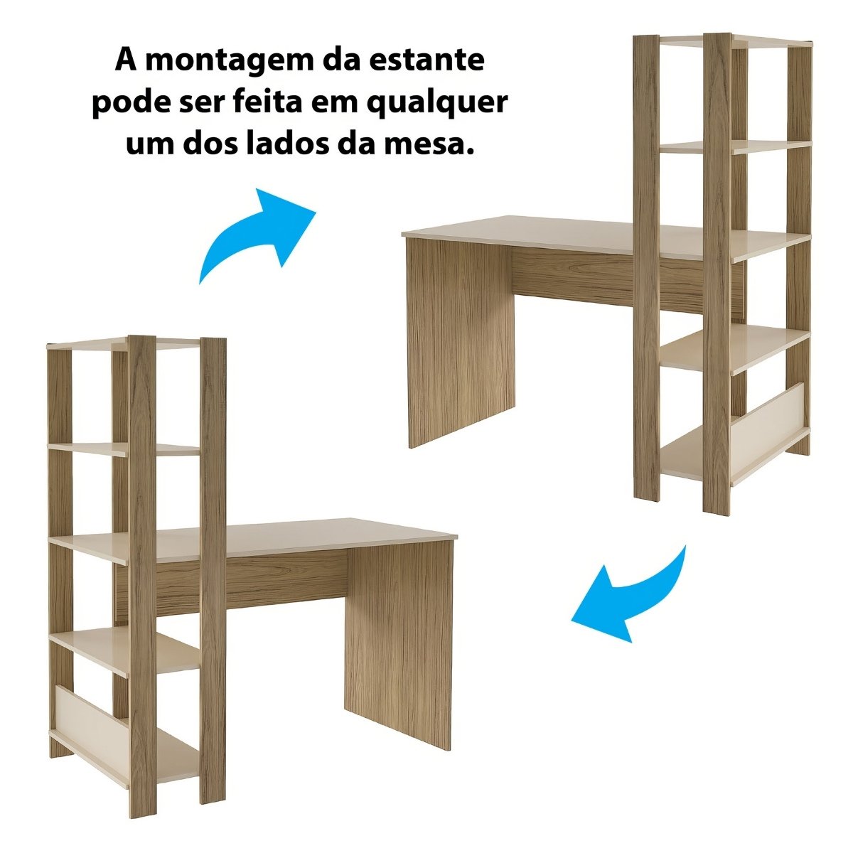 Mesa Escrivaninha Office Com Estante 3 Prateleiras Match Pinho / Preto