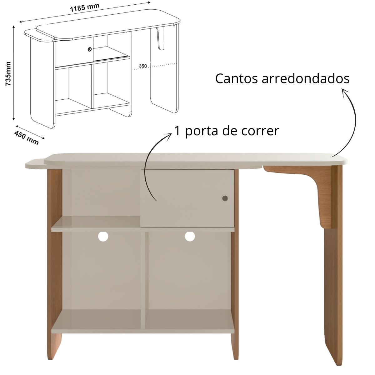 Mesa Escrivaninha com Tampo Rotativo Nomad Cinamomo/Off White