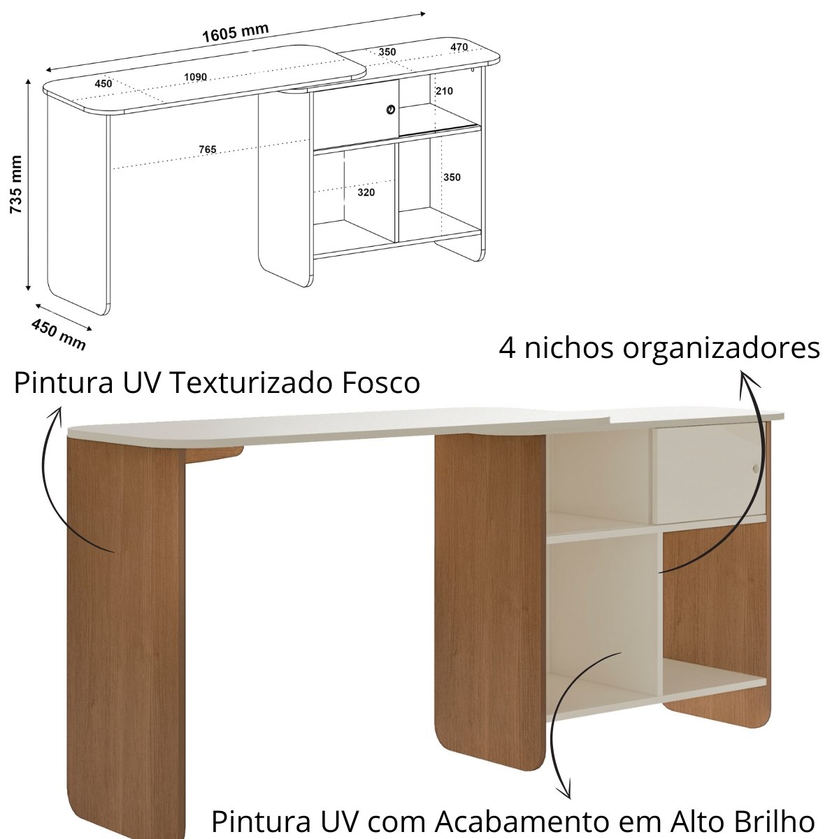 Mesa Escrivaninha com Tampo Rotativo Nomad Cinamomo/Off White