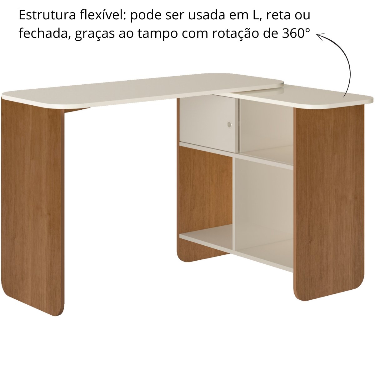 Mesa Escrivaninha com Tampo Rotativo Nomad Cinamomo/Off White