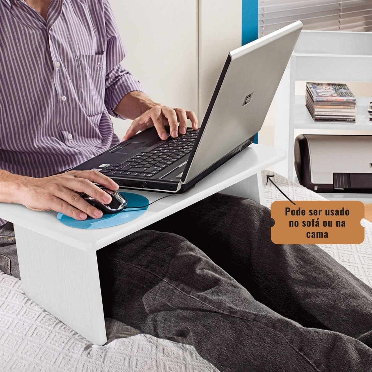 Mesa Escrivaninha para Notebook com Tampo Portátil - Branco