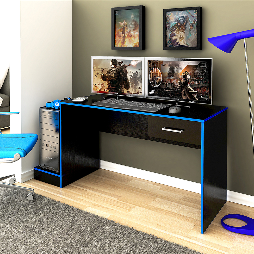 Mesa Gamer Player One Preta e Azul