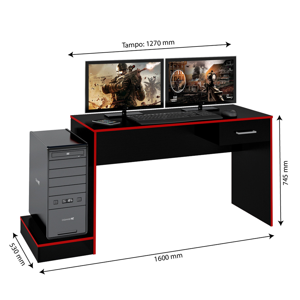 Mesa Gamer Player One Preta e Vermelha