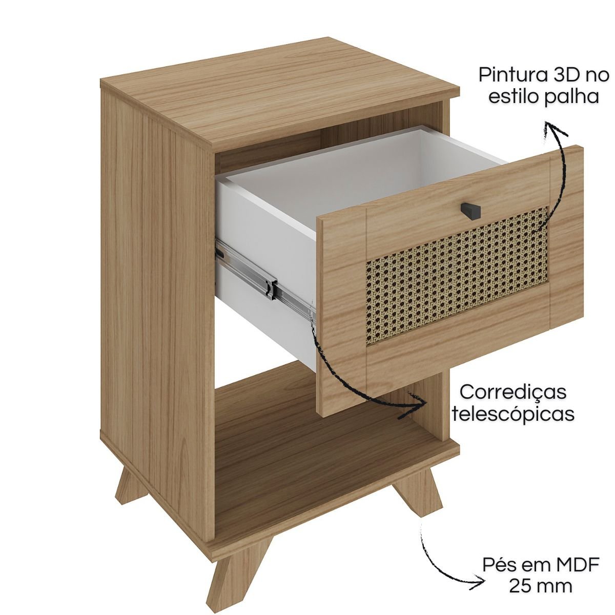 Mesa de Apoio Cabeceira Lateral Trama Carvalho / Palha