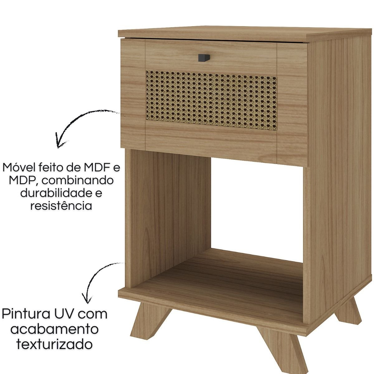 Mesa de Apoio Cabeceira Lateral Trama Carvalho / Palha
