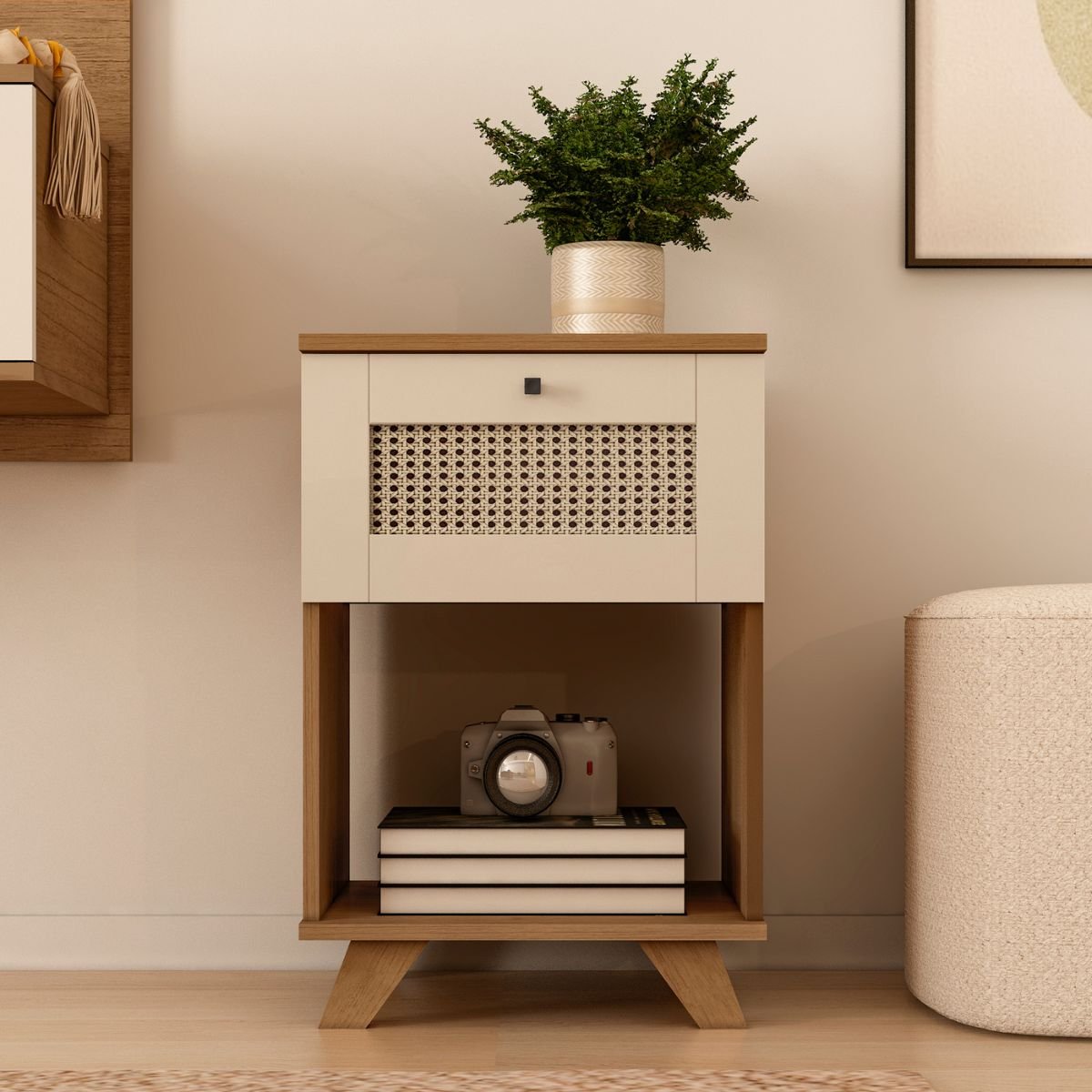 Mesa de Apoio Cabeceira Lateral Trama Cinamomo/Off White